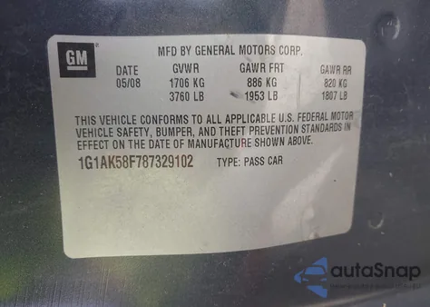 2008 Chevrolet Cobalt Ls from USA, damaged, VIN 1G1AK58F787329102